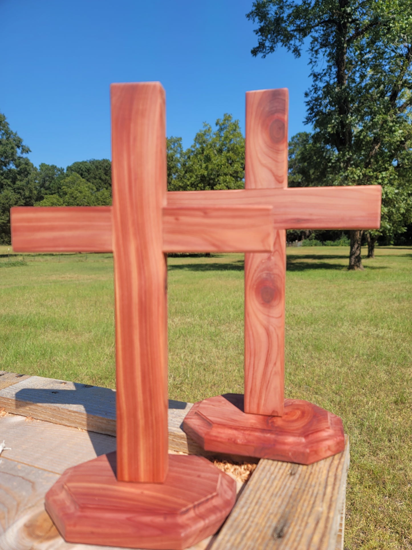 Medium Cedar Cross on base. 12 inches x 9 inches