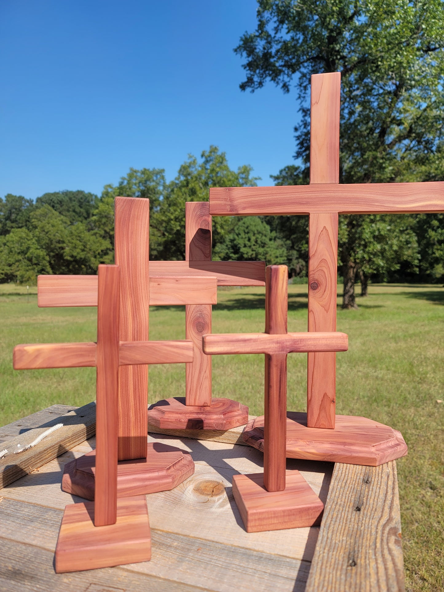 Large Cedar Cross on base. 12 inches x 18 inches