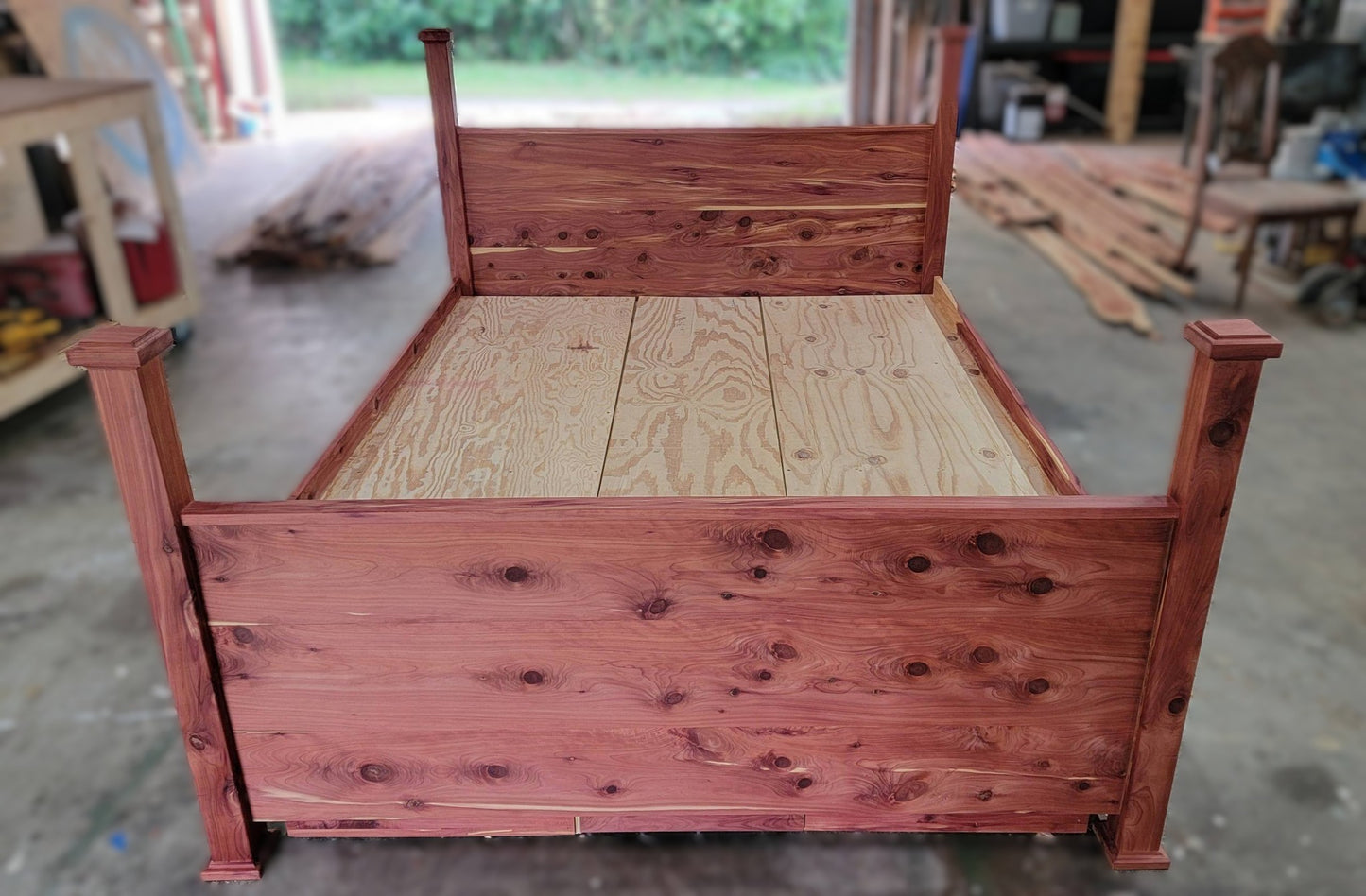 Queen size Cedar Bed frame with drawers.