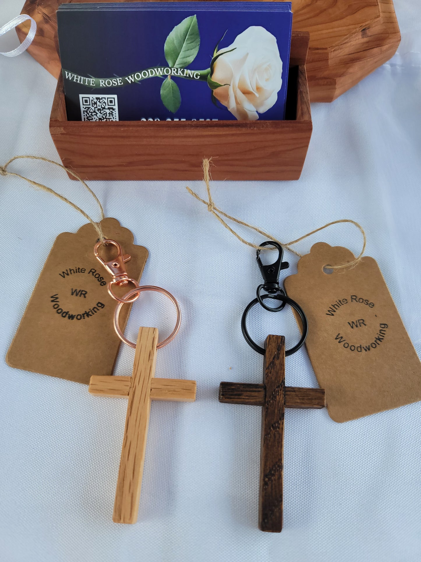 Oak wood Cross Keychain