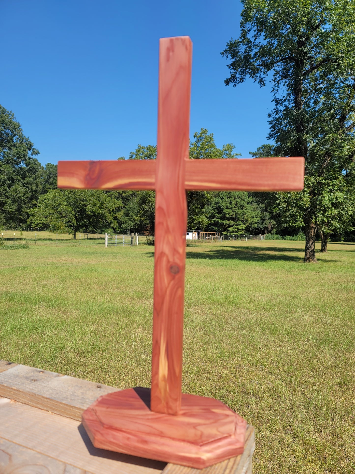 Large Cedar Cross on base. 12 inches x 18 inches
