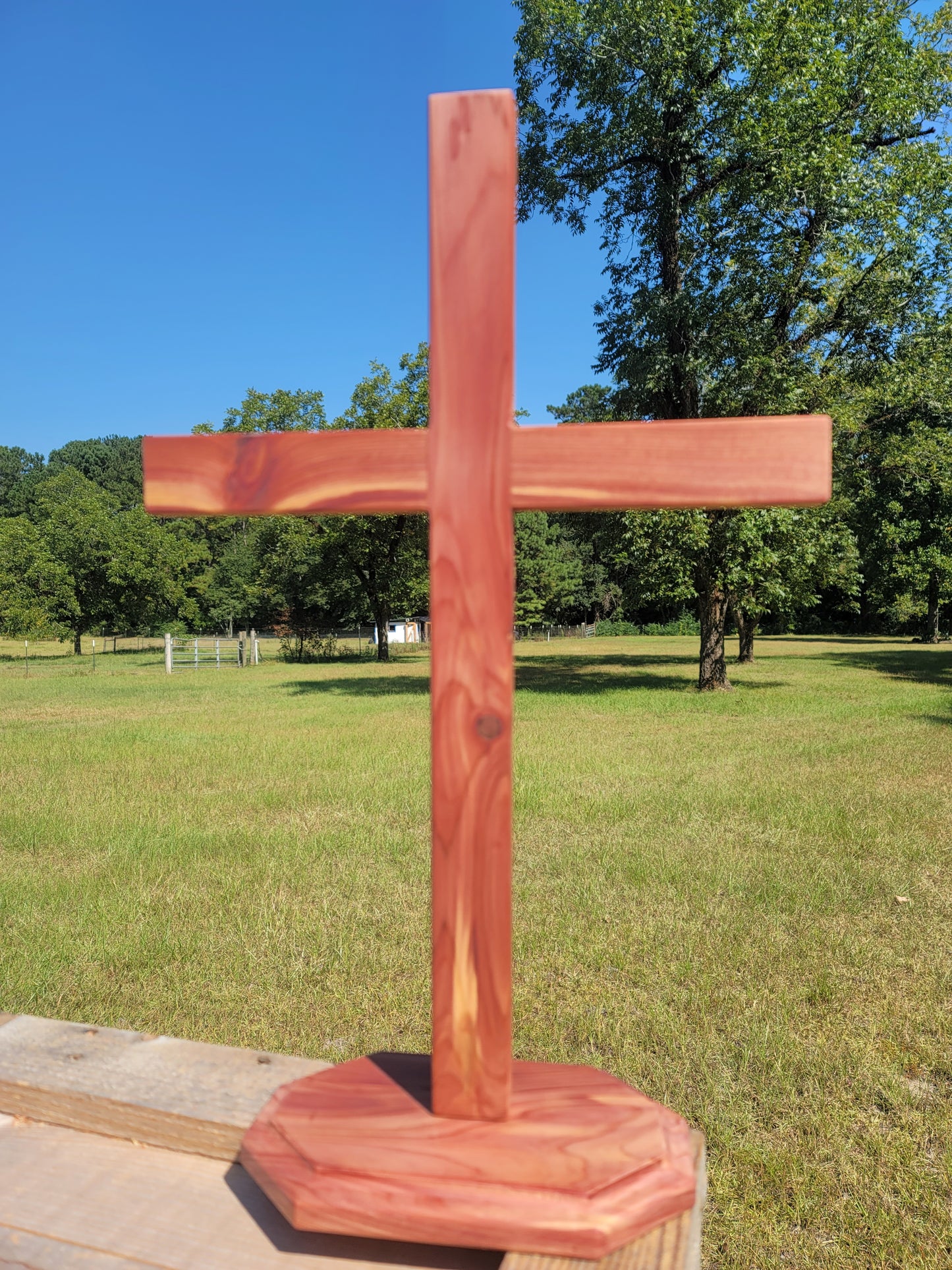 Large Cedar Cross on base. 12 inches x 18 inches