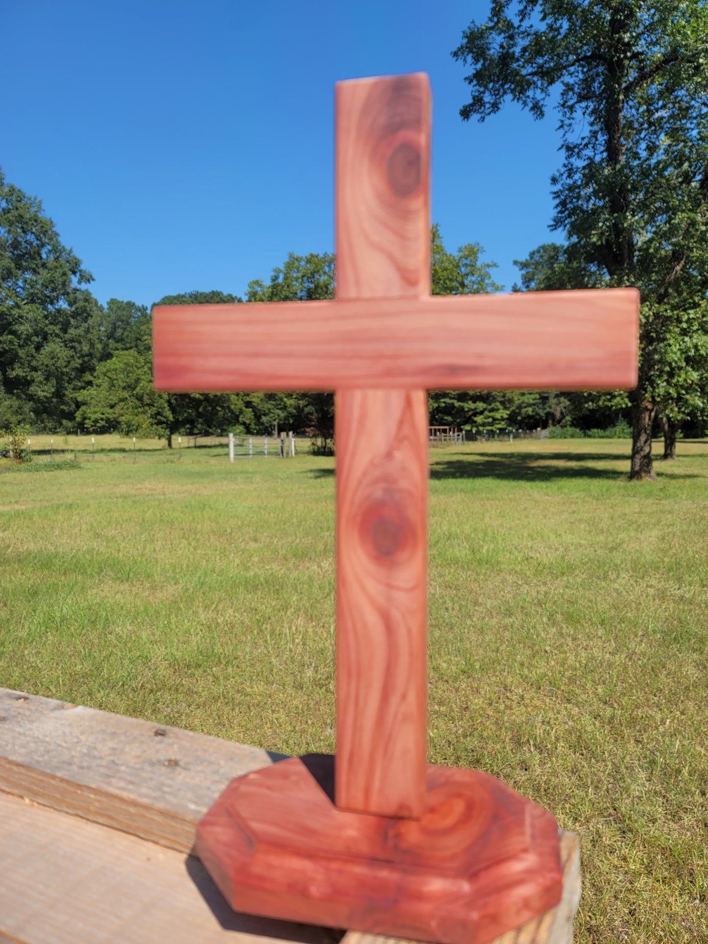 Medium Cedar Cross on base. 12 inches x 9 inches