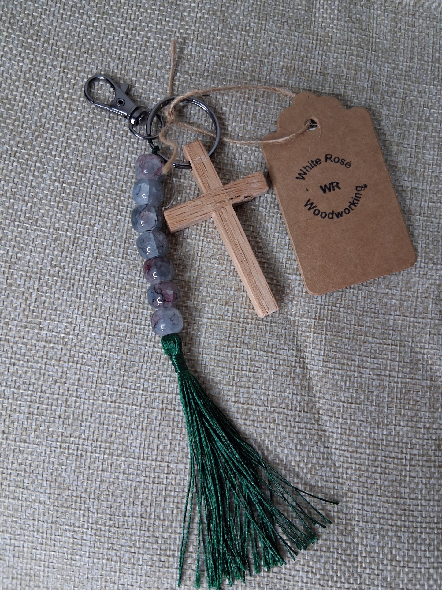 Oak Cross Key chains w/tassel.