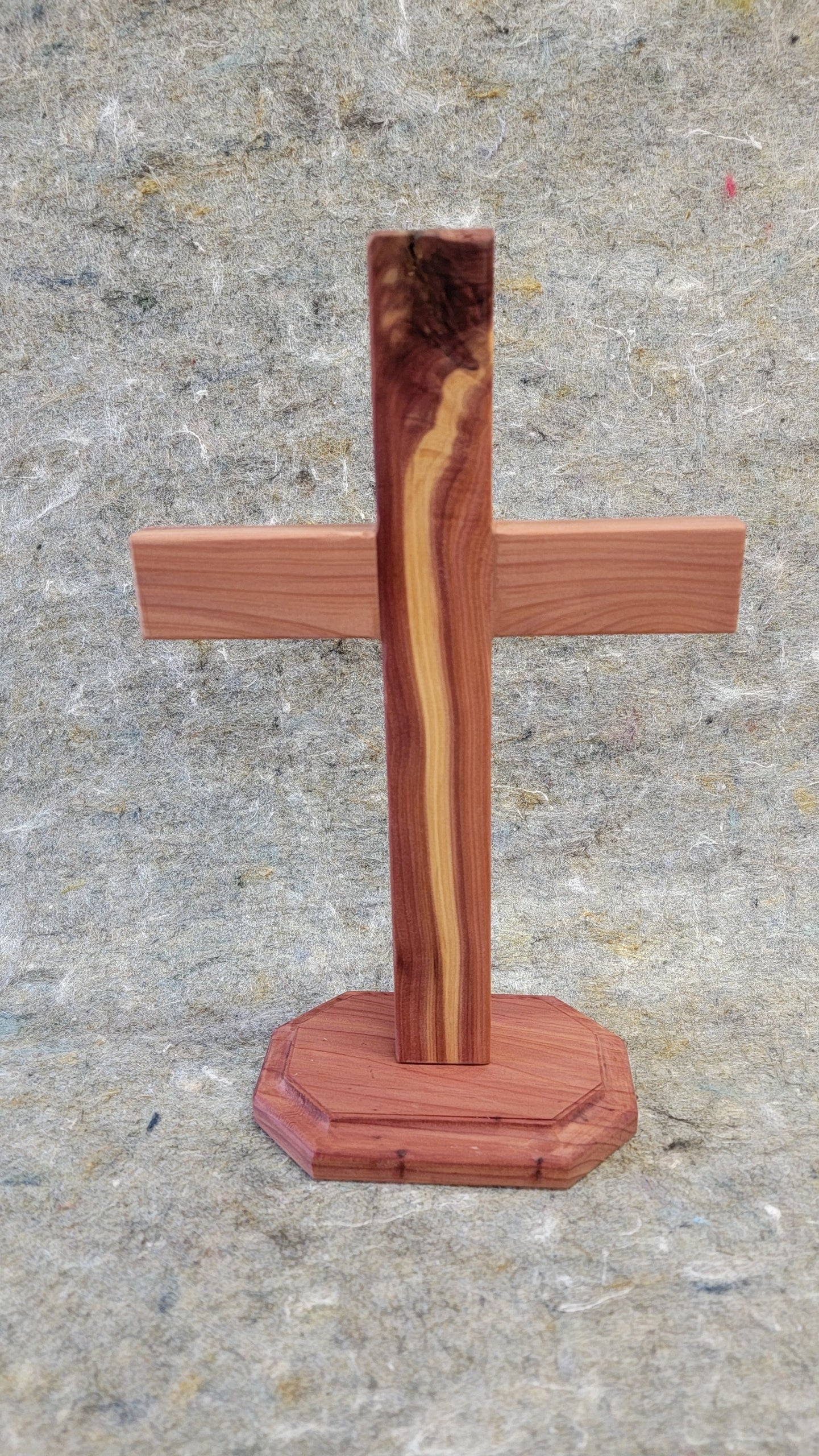 Medium Cedar Cross on base. 12 inches x 9 inches