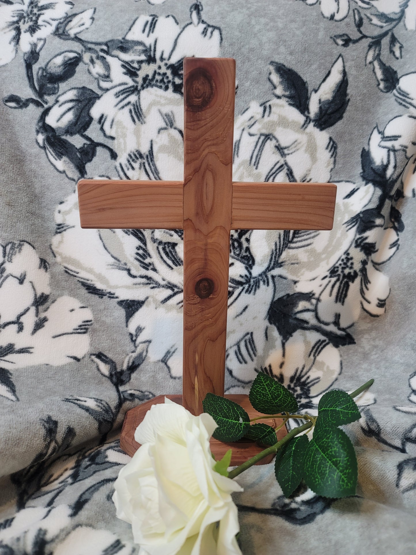 Medium Cedar Cross on base. 12 inches x 9 inches
