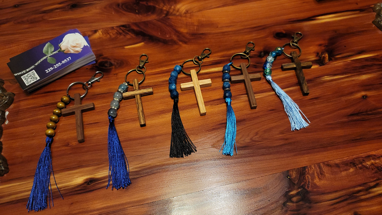 Oak Cross Key chains w/tassel.