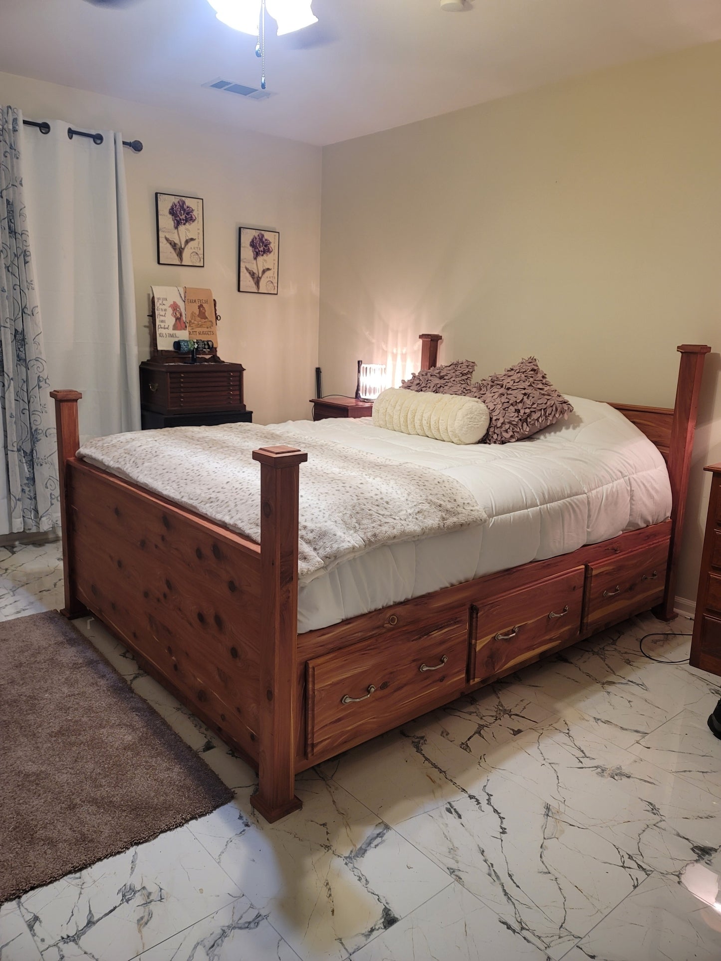 King size Cedar Bed frame with extra large drawers.