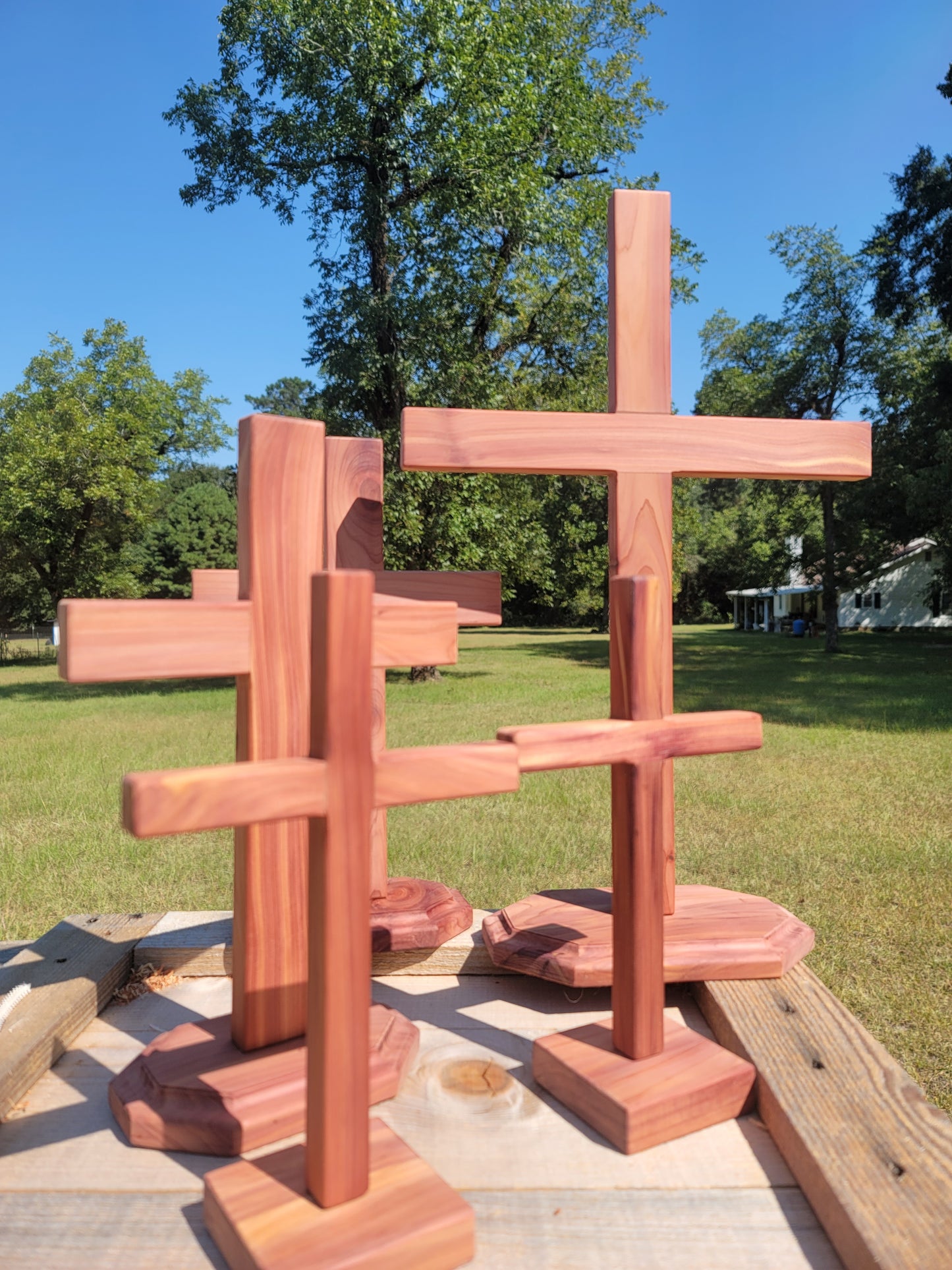 Small Cedar Cross on base.