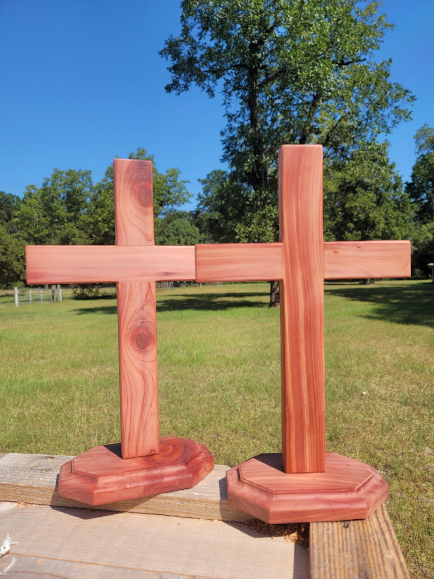 Medium Cedar Cross on base. 12 inches x 9 inches