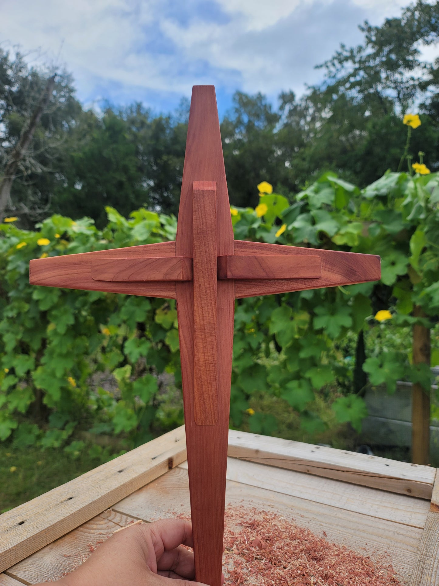 Large Tapered w/Angel Cedar Cross 12 in x 18 in.