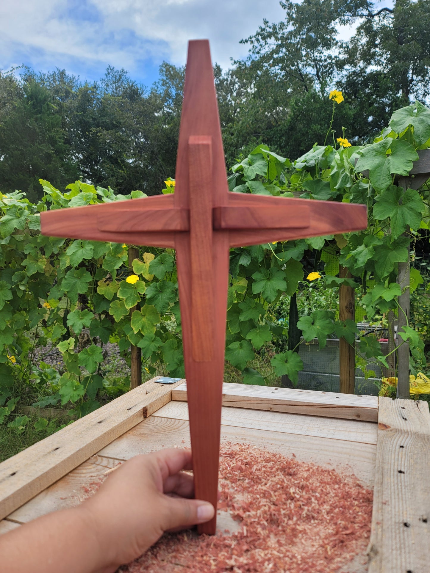 Large Tapered w/Angel Cedar Cross 12 in x 18 in.