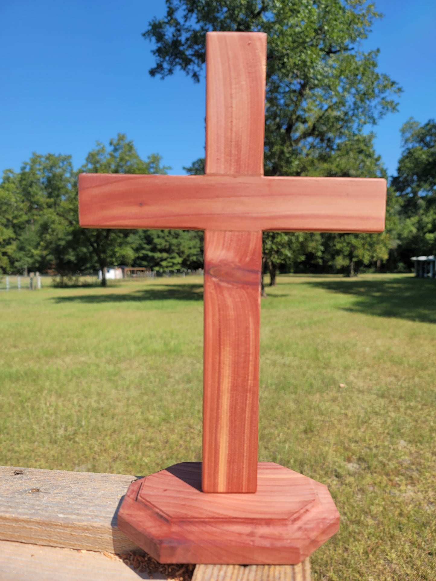 Medium Cedar Cross on base. 12 inches x 9 inches