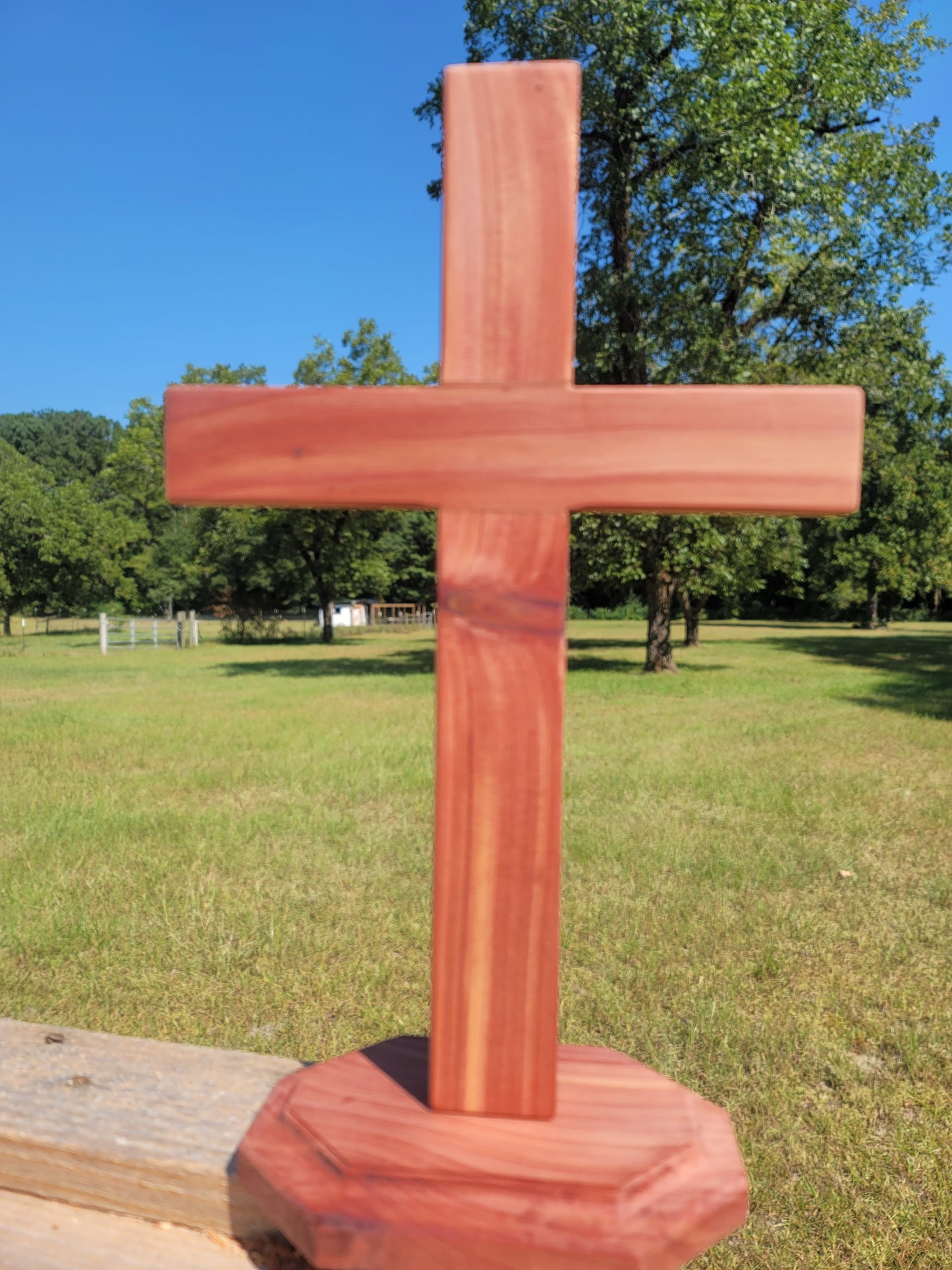 Medium Cedar Cross on base. 12 inches x 9 inches
