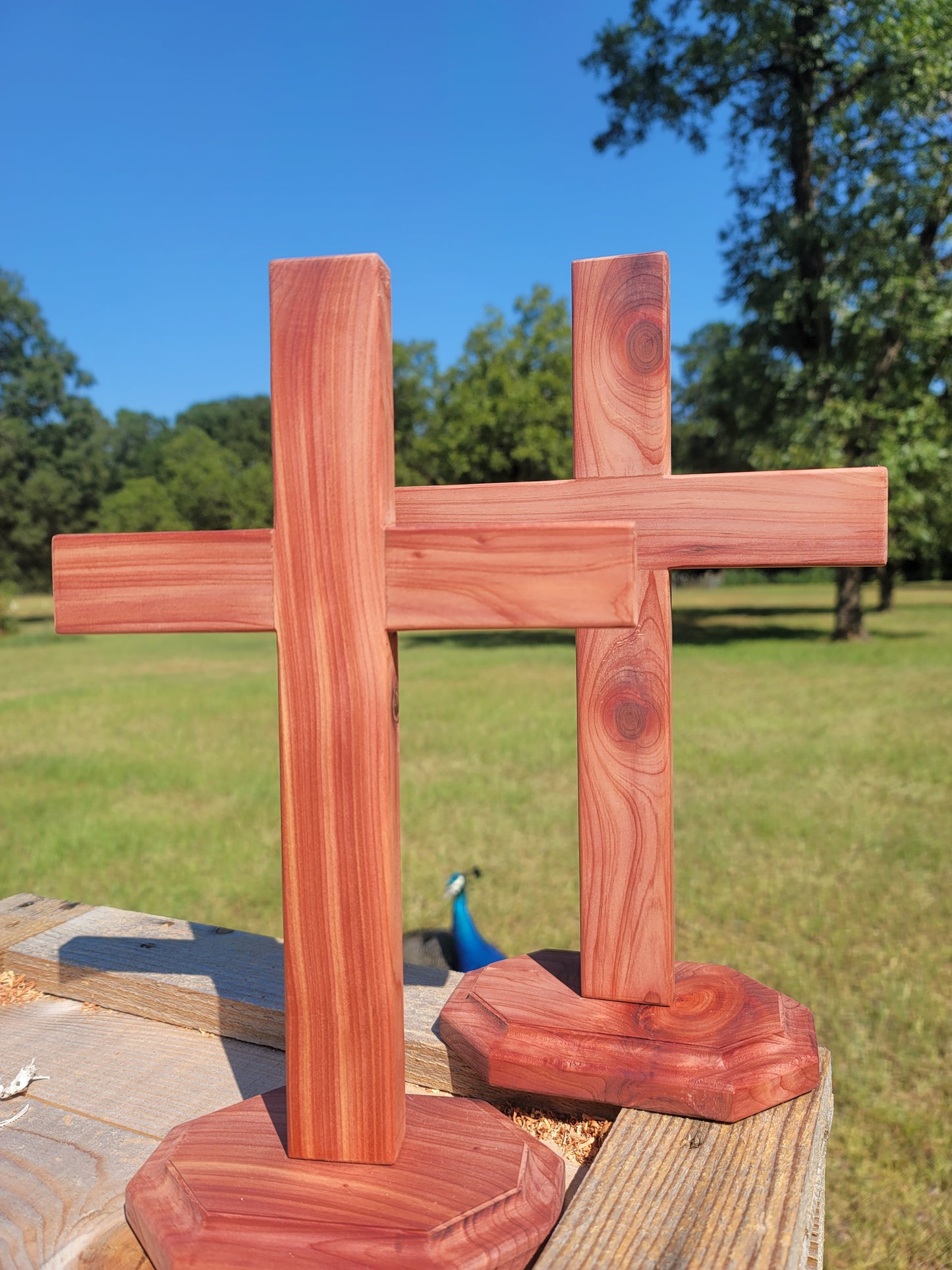 Medium Cedar Cross on base. 12 inches x 9 inches