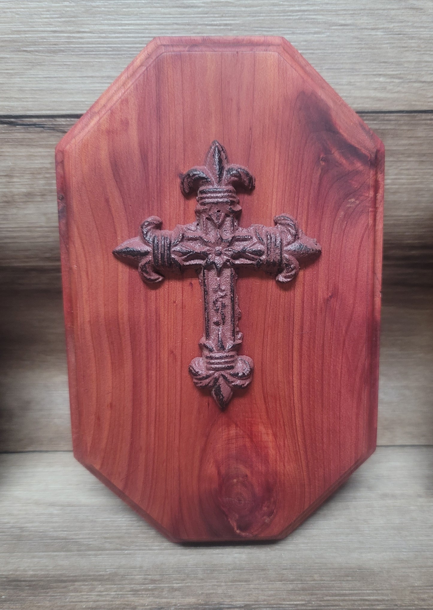 Cedar wall plaque with metal cross