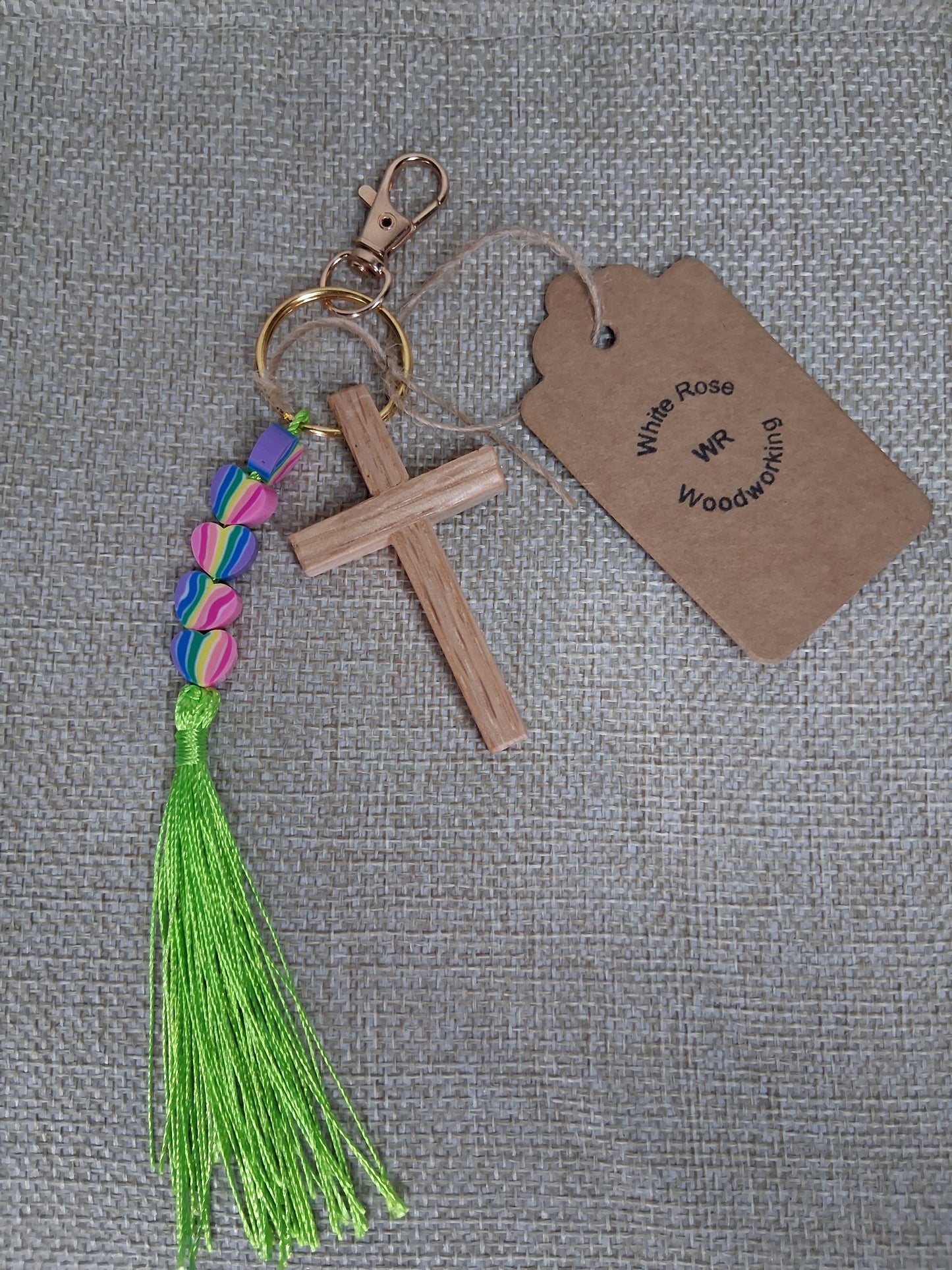 Oak Cross Key chains w/tassel.