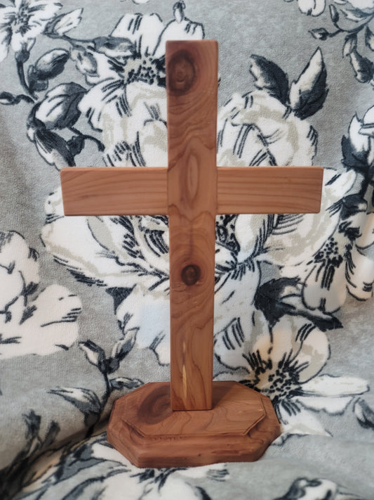 Medium Cedar Cross on base. 12 inches x 9 inches