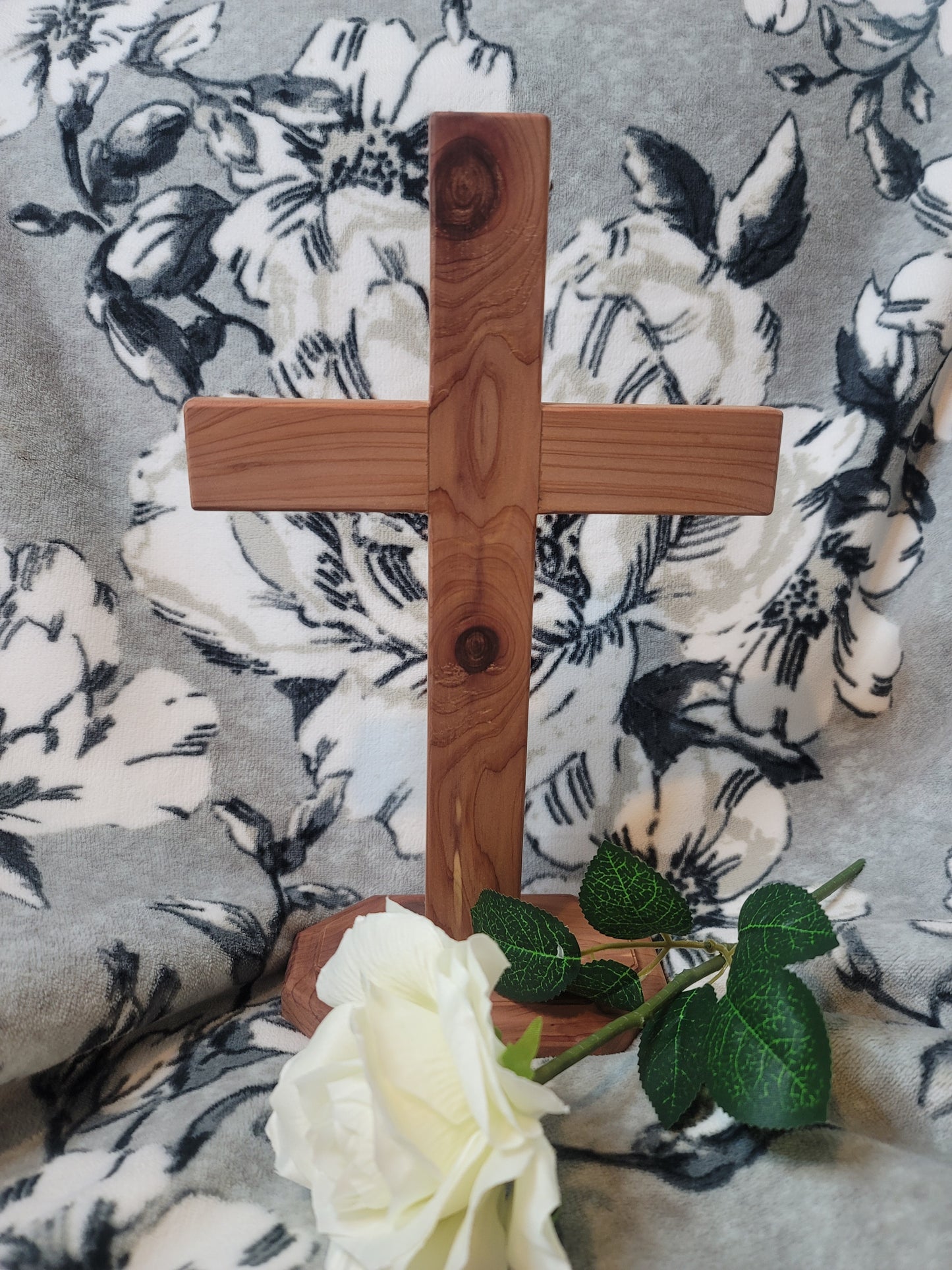 Medium Cedar Cross on base. 12 inches x 9 inches