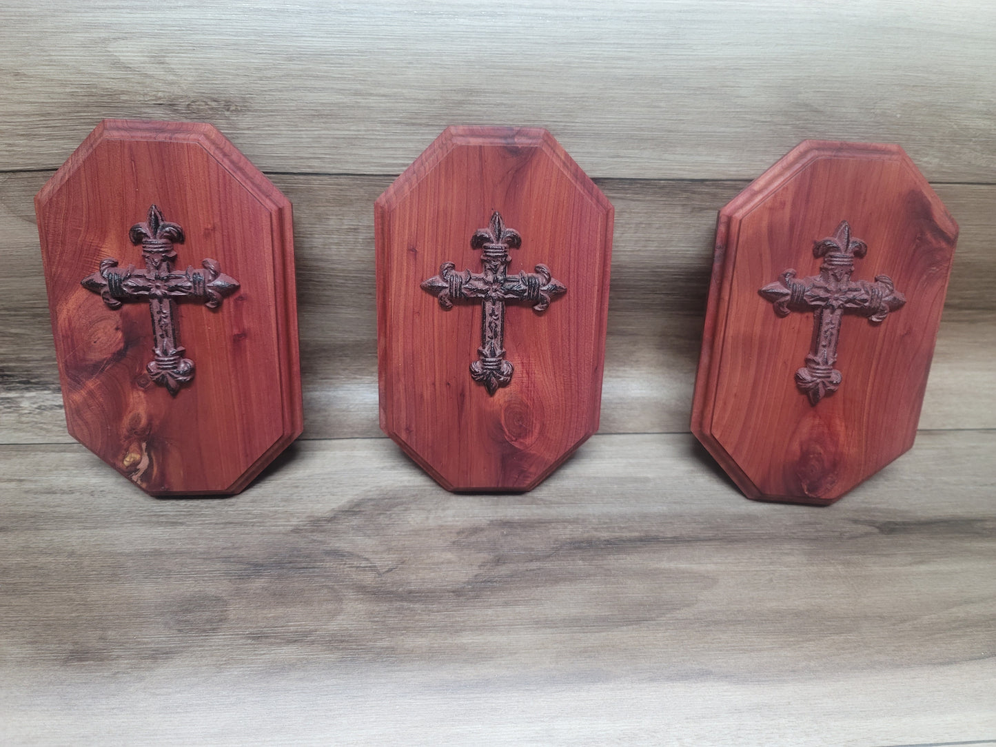 Cedar wall plaque with metal cross