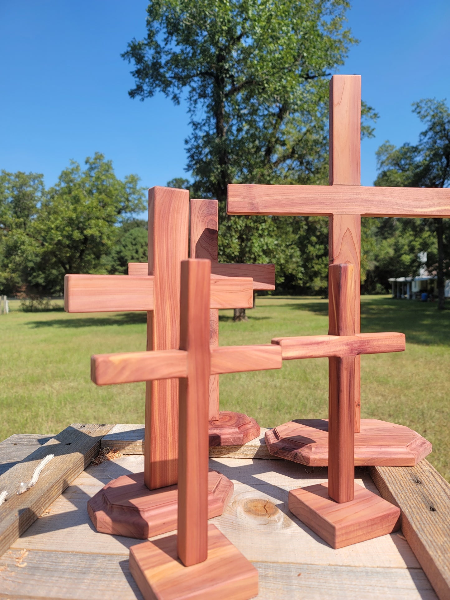 Small Cedar Cross on base.