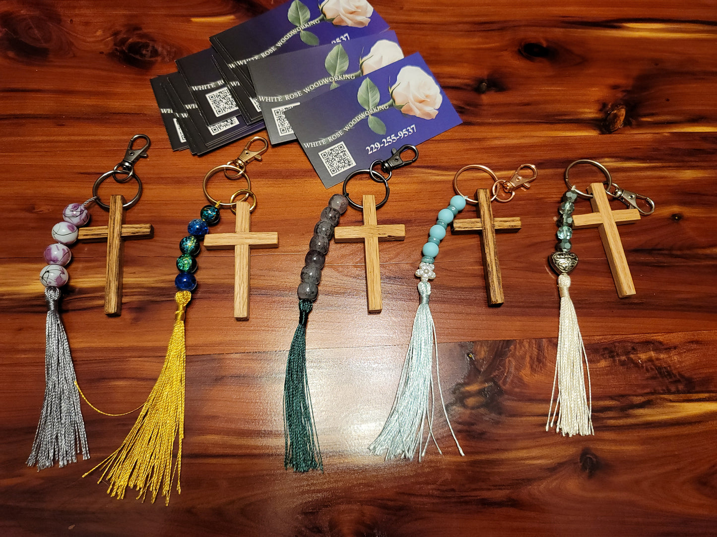 Oak Cross Key chains w/tassel.
