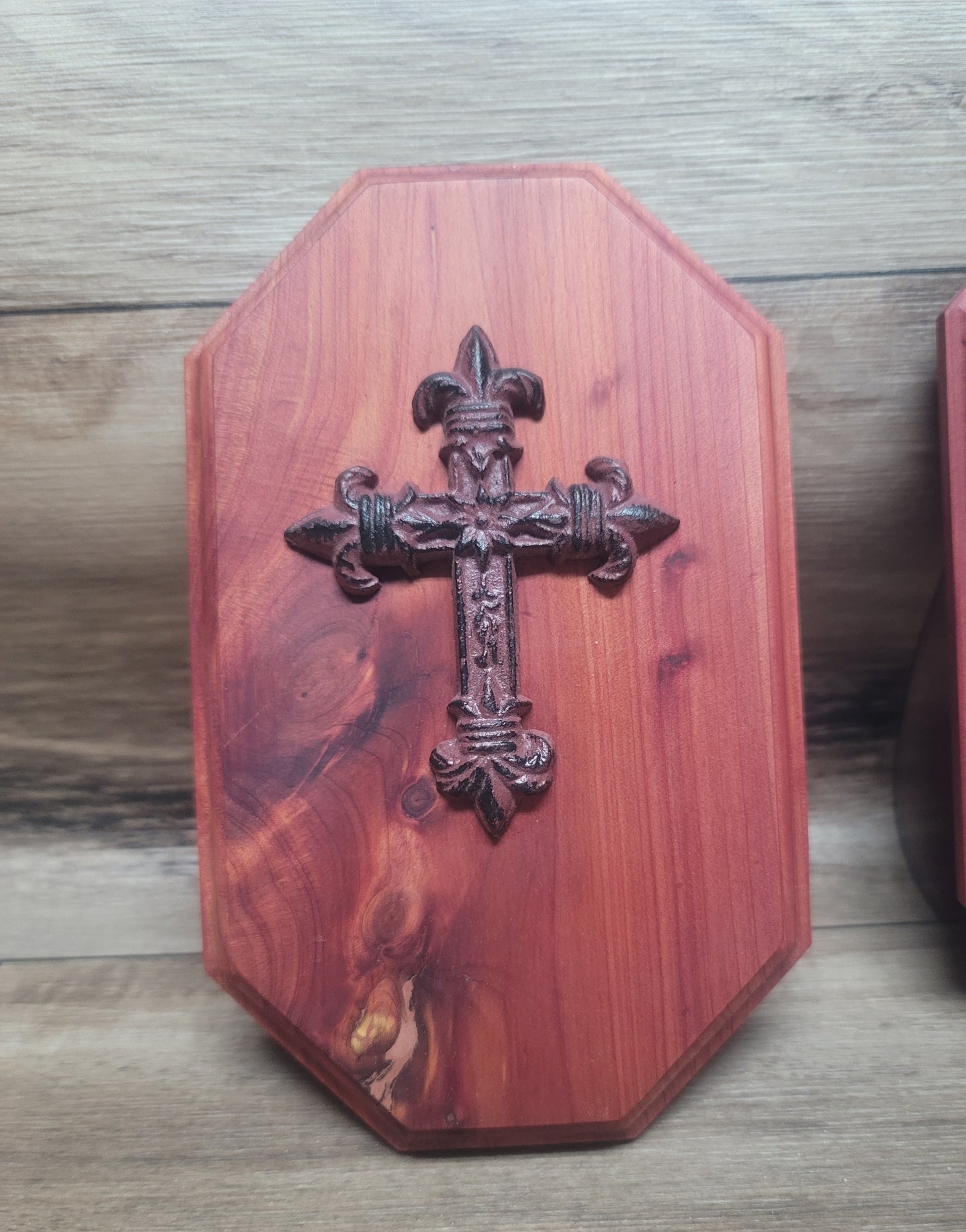 Cedar wall plaque with metal cross