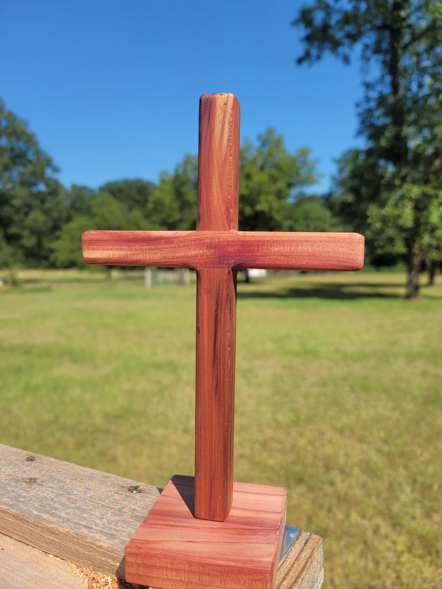 Small Cedar Cross on base.