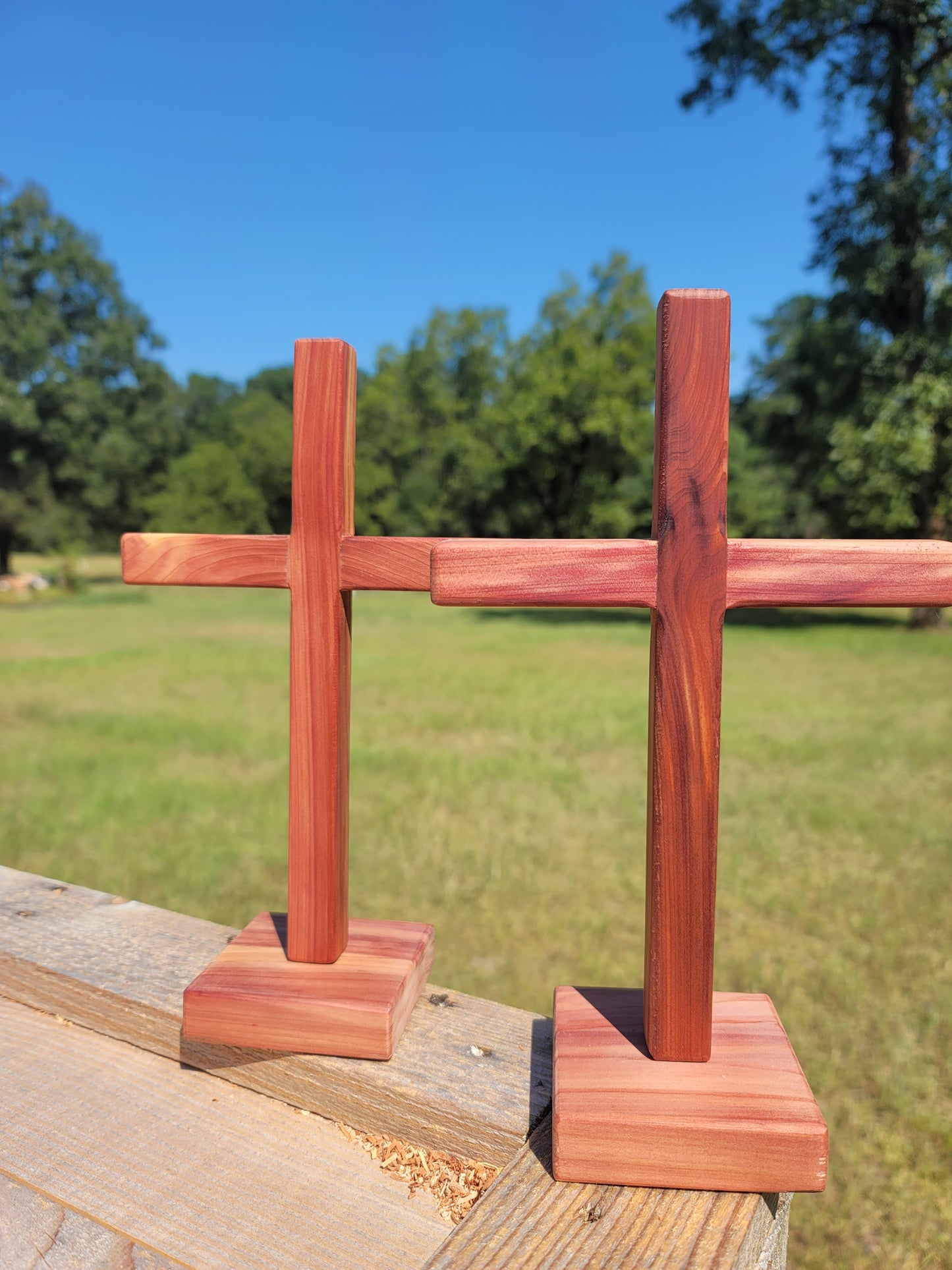 Small Cedar Cross on base.
