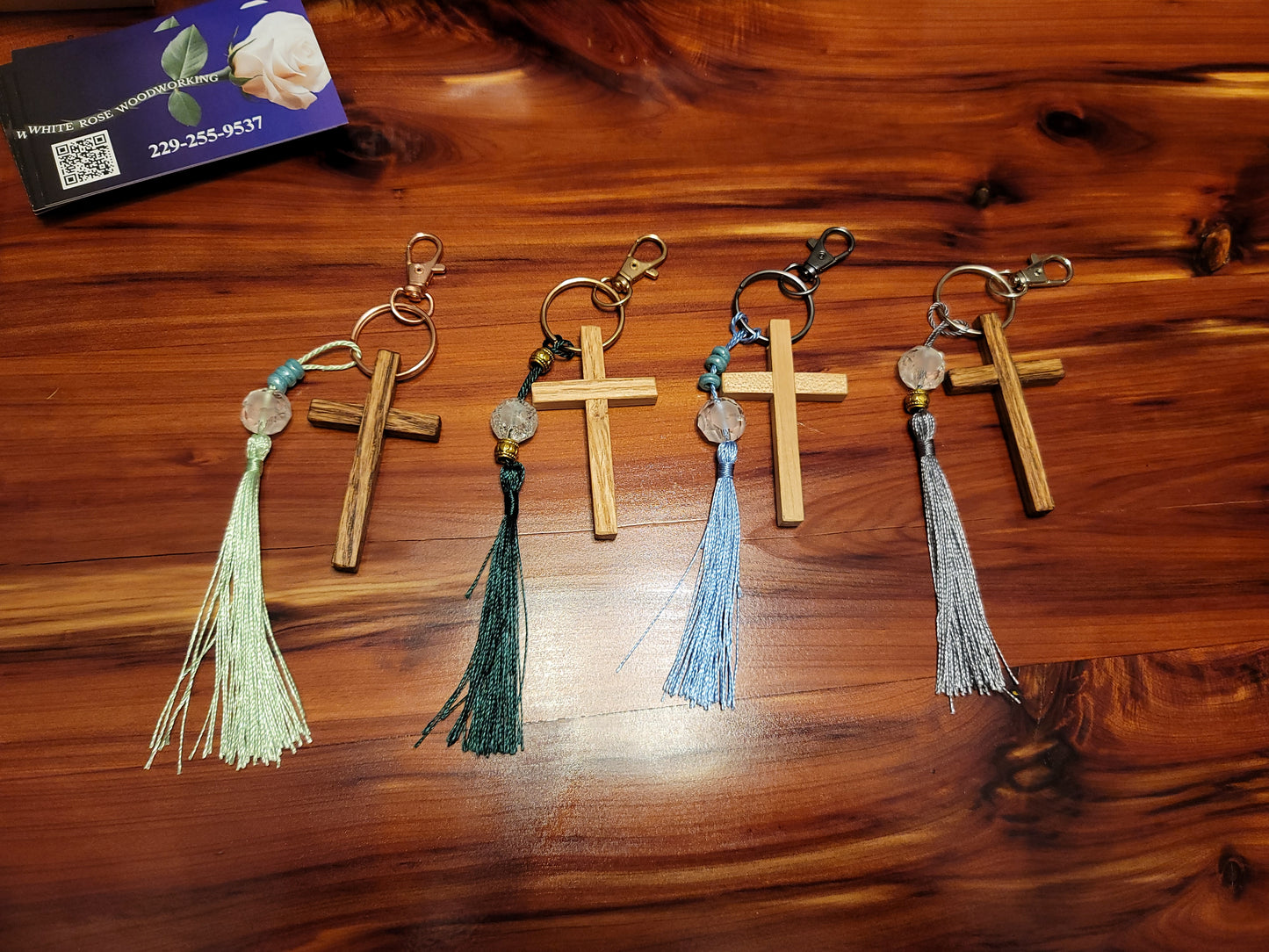 Oak Cross Key chains w/tassel.
