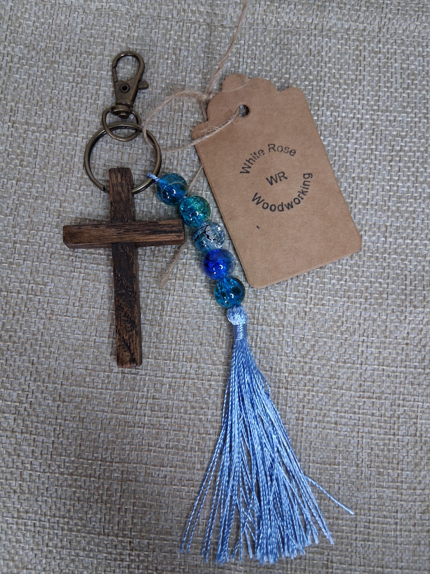 Oak Cross Key chains w/tassel.