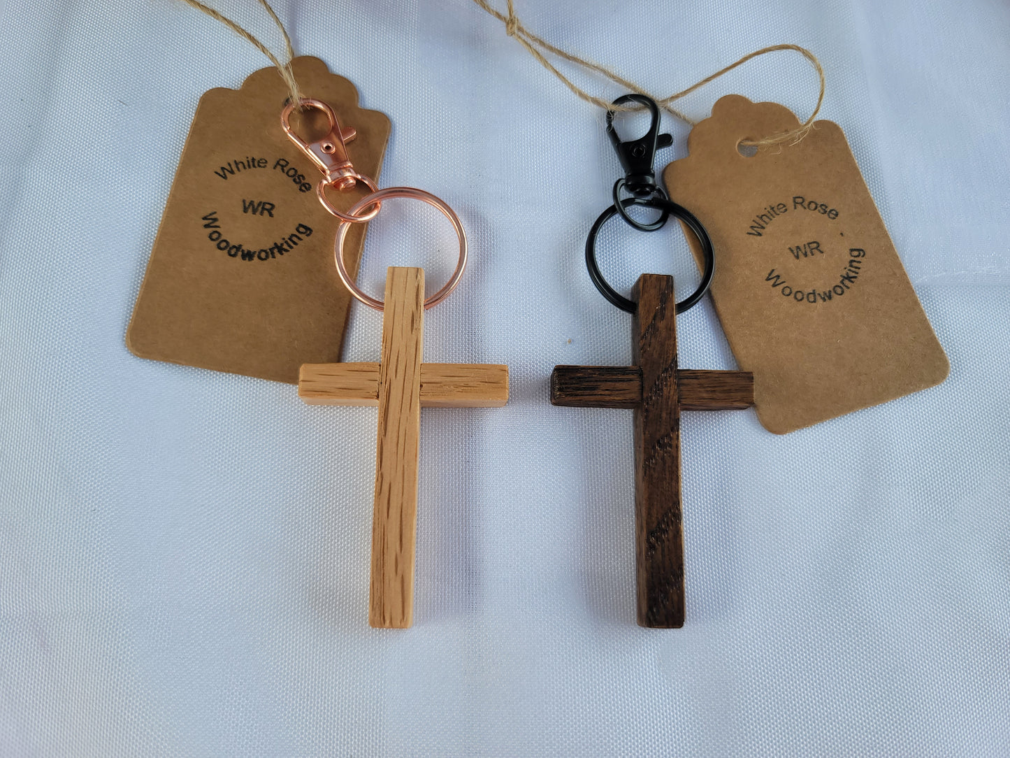 Oak wood Cross Keychain