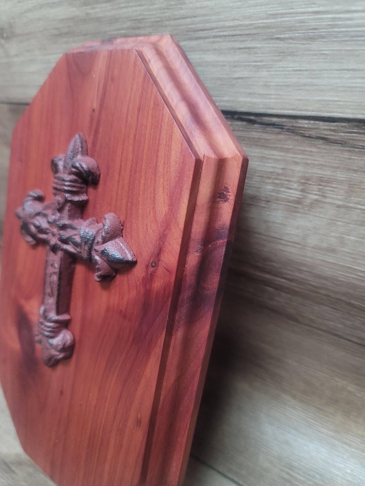 Cedar wall plaque with metal cross