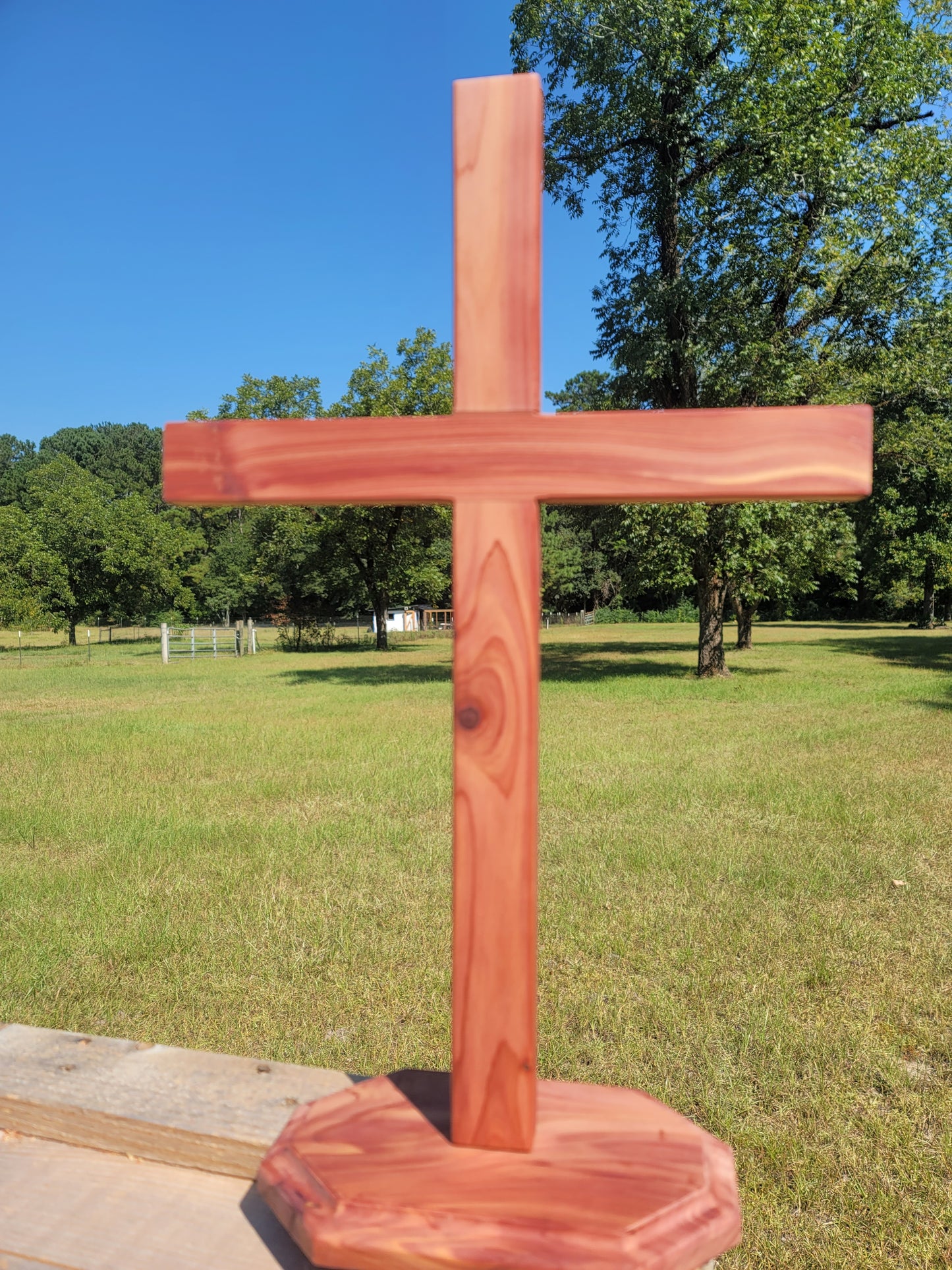 Large Cedar Cross on base. 12 inches x 18 inches
