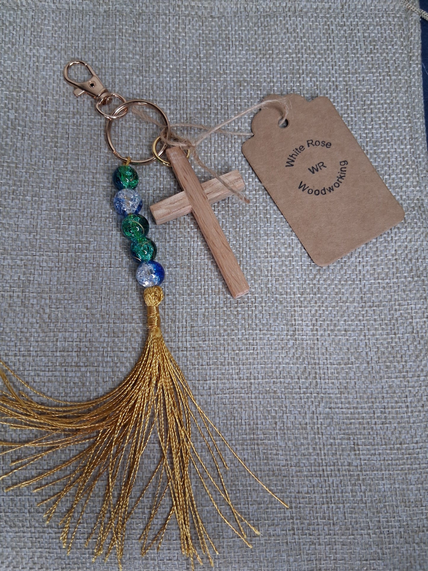 Oak Cross Key chains w/tassel.