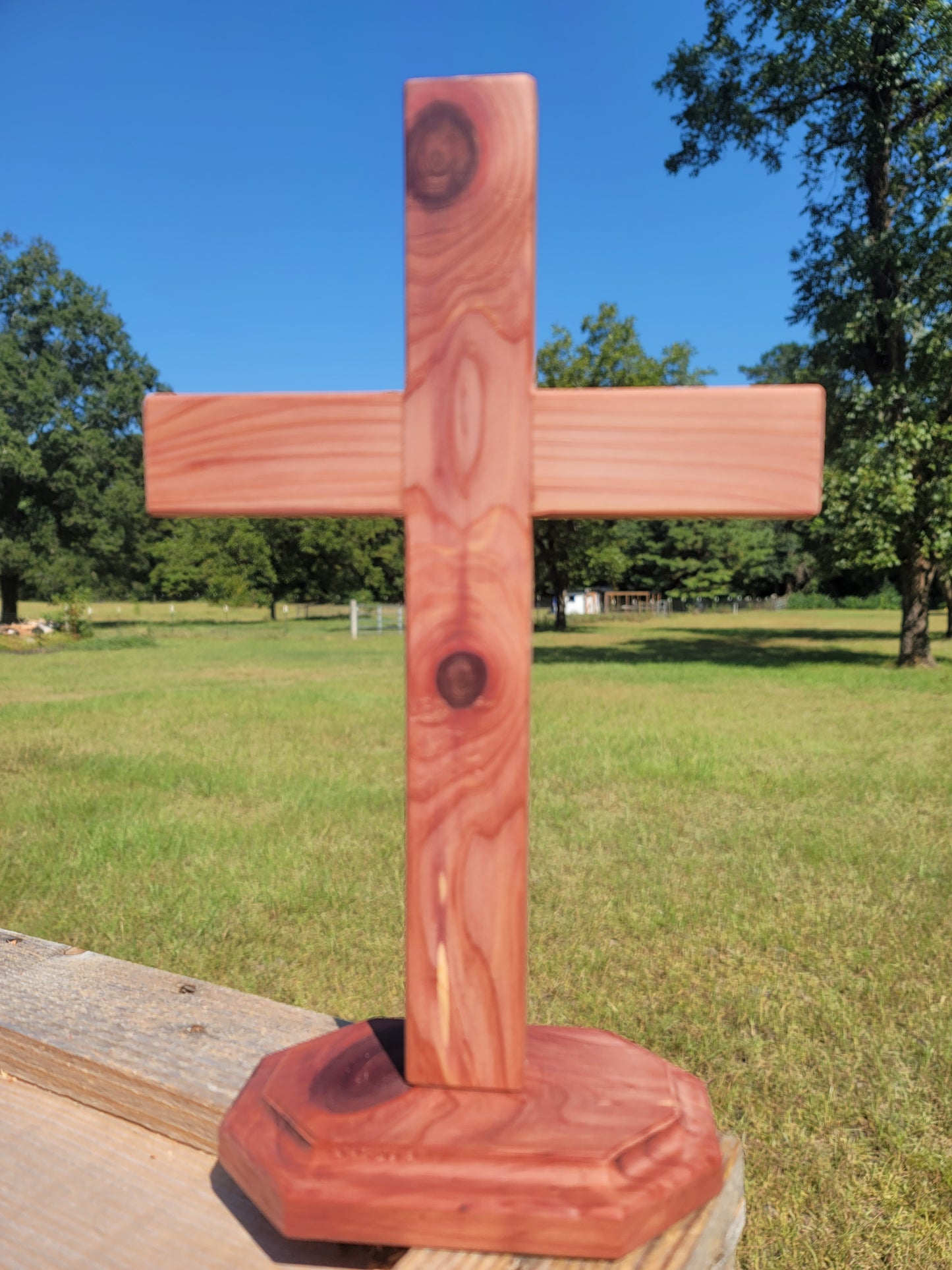 Medium Cedar Cross on base. 12 inches x 9 inches