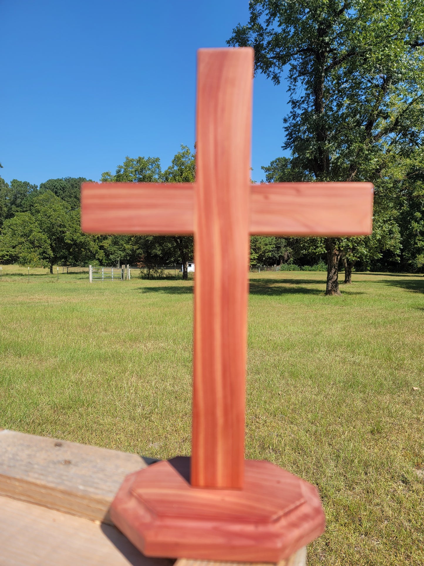 Medium Cedar Cross on base. 12 inches x 9 inches