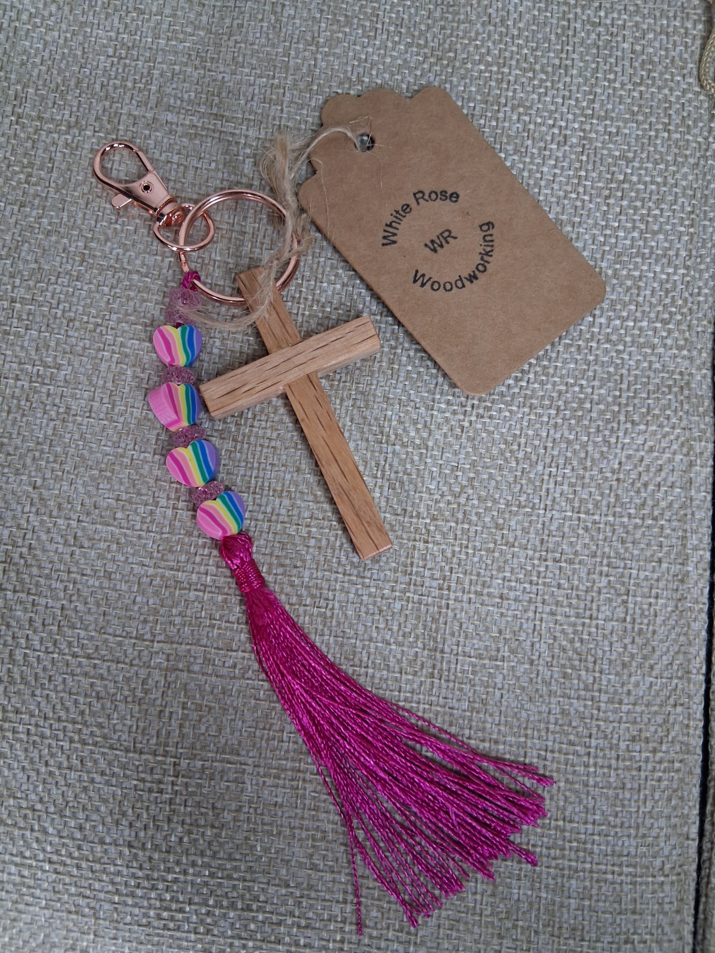 Oak Cross Key chains w/tassel.