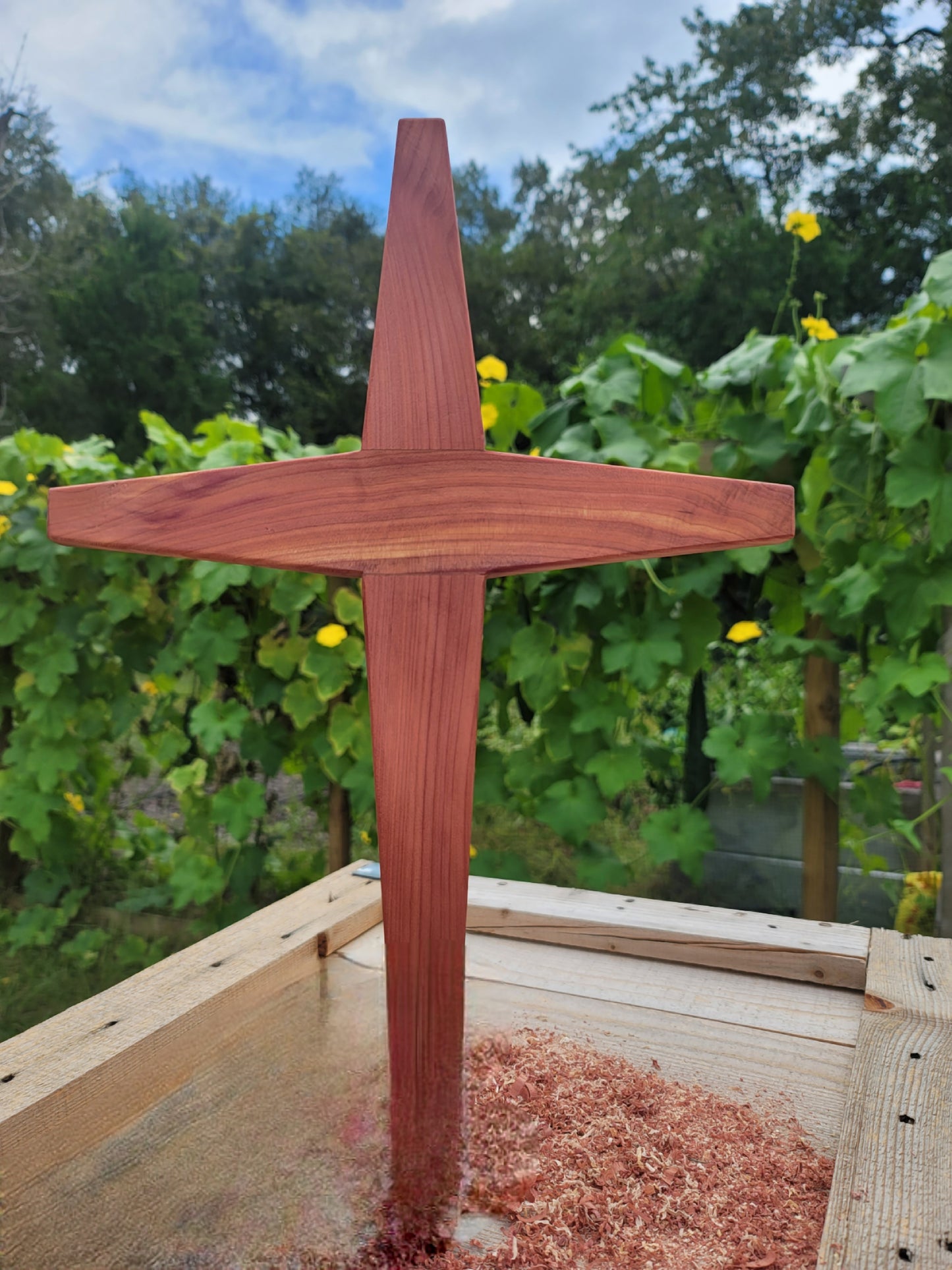 Large Tapered w/Angel Cedar Cross 12 in x 18 in.