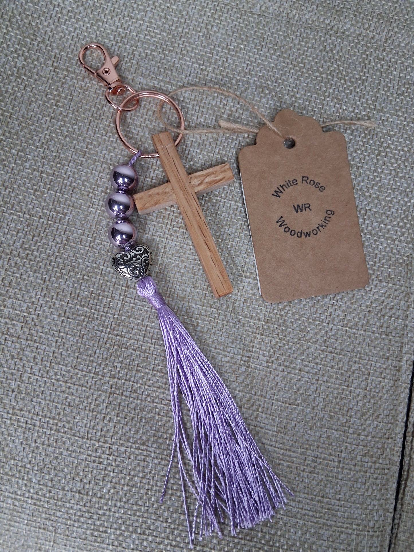 Oak Cross Key chains w/tassel.